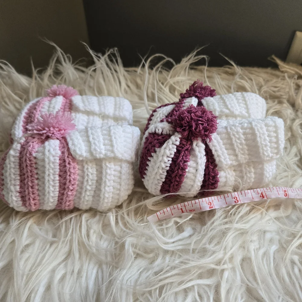 Handmade Knitted Baby Booties - Pink and Purple